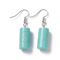 Synthetic Turquoise Synthetic Turquoise Cylindrical Dangle Earrings, Platinum Brass Jewelry for Women, 42mm, Pin: 0.7mm