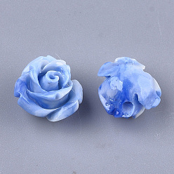 Bleu Royal Perles de corail synthétiques, teint, fleur, bleu royal, 10x10.5x8mm, Trou: 1mm