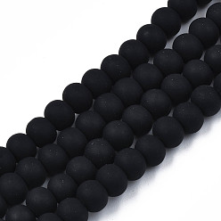 Noir Brin de perles pate polymère faits à la main , pour les fournitures de bricolage bijoux artisanat, ronde, noir, 7x5.5mm, Trou: 1.6mm, Environ 69 pcs/chapelet, 15.75 pouces ~ 16.14 pouces (40~41 cm)