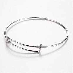 Stainless Steel Color Adjustable 304 Stainless Steel Expandable Bangle Making Bangle, Stainless Steel Color, 2-1/2 inch(63~65mm)