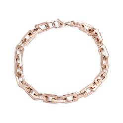 Rose Gold Vacuum Plating Rectangle 201 Stainless Steel Chain Bracelets, with Lobster Claw Clasps, Rose Gold, 8-1/2 inch(215mm)