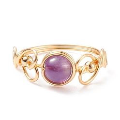 Amethyst Natural Amethyst Braided Finger Ring, Copper Wire Wrap Gemstone Jewelry for Women, Golden, US Size 8 1/2(18.5mm)