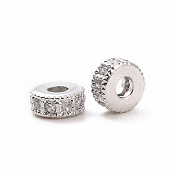 Platinum Brass Micro Pave Cubic Zirconia Beads, Flat Round, Platinum, 4x2mm, Hole: 1mm