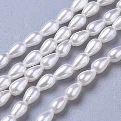 White Polished Shell Pearl Beads Strands, Teardrop, White, 5.5x3.5mm, Hole: 0.5mm, about 74pcs/strand, 15.9 inch(40.5cm)