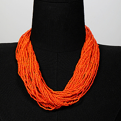 Naranja Collares de múltiples hilos con cuentas de plástico, collar de estilo bohemio, naranja, 20.87 pulgada (53 cm)
