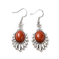 Jaspe Rouge Boucles d'oreilles pendantes en forme de goutte de jaspe rouge naturel, bijoux en laiton platine pour femme, sans plomb et sans cadmium, 45mm, pin: 0.7 mm