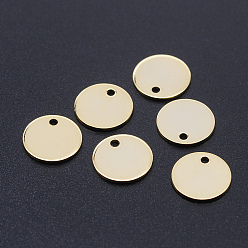 Oro 201 encantos de corte por láser de acero inoxidable, etiqueta estampado en blanco, plano y redondo, dorado, 10x1 mm, agujero: 1.2 mm