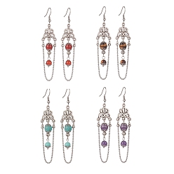 Mixed Stone Gemstone Dangle Earrings, with Natural Cultured Freshwater Pearl and 316 Surgical Stainless Steel Earring Hooks, 80.5mm, Pin: 0.7mm, 4pcs/set