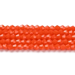 Orange Red Opaque Solid Color Imitation Jade Glass Beads Strands, Faceted, Bicone, Orange Red, 4x4mm, Hole: 0.8mm, about 87~98pcs/strand, 12.76~14.61 inch(32.4~37.1cm)