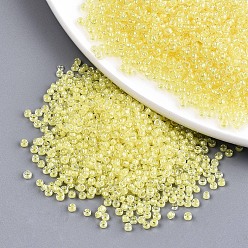 Yellow 6/0 Glass Seed Beads, Transparent Inside Colours Luster, Round Hole, Round, Yellow, 6/0, 4~5x2.5~4.5mm, Hole: 1.2mm, about 4500pcs/bag
