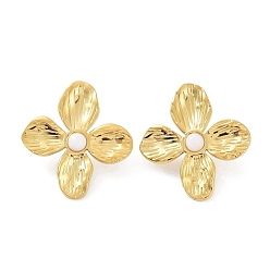 White Jade Natural White Jade Flower Stud Earrings, Real 18K Gold Plated 304 Stainless Steel Earrings, 32.5x30mm