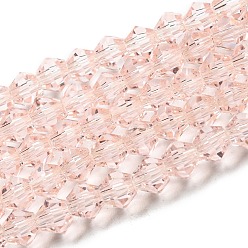 Pink Transparent Glass Beads Strands, Faceted, Bicone, Pink, 3.5x3mm, Hole: 0.8mm, about 108~123pcs/strand, 12.76~14.61 inch(32.4~37.1cm)