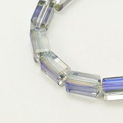 Clear Electroplate Glass Beads, Full Silver Plated, Faceted, Cuboid, Clear, 12x6x6mm, Hole: 1mm