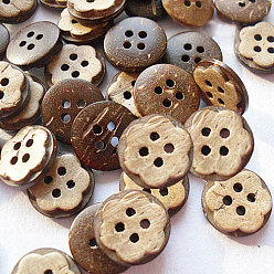 BurlyWood Carved Round 4-hole Basic Sewing Button, Coconut Button, BurlyWood, about 13mm in diameter, about 100pcs/bag