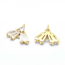 Real 18K Gold Plated Brass Charms, with Cubic Zirconia, Lead Free & Cadmium Free & Nickel Free, Triangle, Clear, Real 18K Gold Plated, 9x10x2.5mm, Hole: 0.7mm