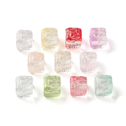 Mixed Color Spray Painted Transparent Glass Beads, Cube, Mixed Color, 12x13x12.5mm, Hole: 1.5mm