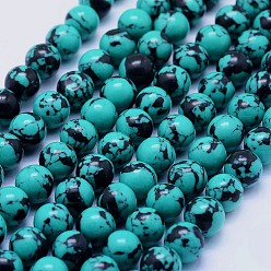 Turquoise Perles synthétiques turquoise brins, ronde, turquoise, 4mm, Trou: 1mm, Environ 81~82 pcs/chapelet, 14.5 pouce (37 cm)