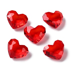 Red Transparent Glass Rhinestone Cabochons, Faceted, Heart, Pointed Back, Red, 9.5x12x5.5mm