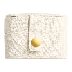 Blanco Caja organizadora de anillos de cuero mini pu ovalada con ranura 4 y botón a presión, joyero de viaje portátil para anillos, blanco, 6.5x3.9x4.7 cm