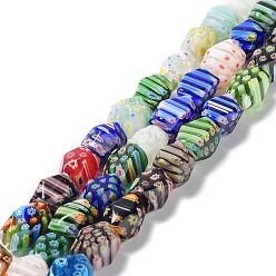 Coloré Main millefiori perles de verre brins, facette, cuboïde, colorées, 14~16x10~12x10~12mm, Trou: 1mm, Environ 22~25 pcs/chapelet, 15.7 pouce