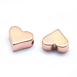 Real Rose Gold Plated Brass Beads, Cadmium Free & Nickel Free & Lead Free, Heart, Real Rose Gold Plated, 6x7x3mm, Hole: 1.2mm