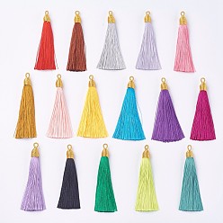 Mixed Color Polyester Tassel Big Pendants Decoration, Mixed Color, 85~90x9~10mm, Hole: 3mm