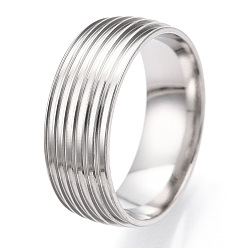 Stainless Steel Color 201 Stainless Steel Grooved Finger Ring Settings, Ring Core Blank for Enamel, Stainless Steel Color, 8mm, Size 10, Inner Diameter: 20mm