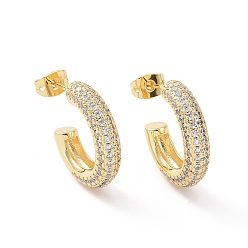 Oro Aretes de anillo con circonita cúbica transparente, pendientes de medio aro de latón para mujer, dorado, 20x20x4.5 mm, pin: 0.7 mm