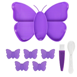 Темно-Фиолетовый Бабочка pp алмазная живопись поднос тарелка, с кистью и ложкой, темно-фиолетовый, 140x200 мм