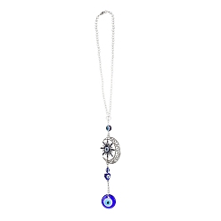 Lune Décorations pendantes au chalumeau en alliage mauvais œil, avec des perles de verre et de résine, pour la décoration de la fenêtre de la maison, lune, 435mm, pendentif: 175x55x9 mm