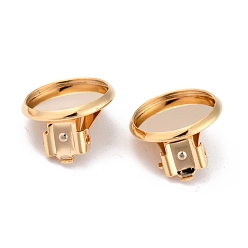 Golden 304 Stainless Steel Clip-on Earring Setting, Flat Round, Golden, 16x14x8mm, Hole: 3mm, Tray: 12mm