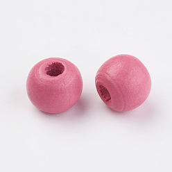 Ярко-Розовый Природных шарики древесины, окрашенные, круглые, ярко-розовый, 10x9 мм, Отверстие : 3 мм , около 1850 шт / 500 г