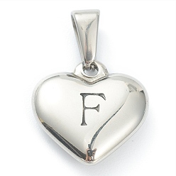 Letter F Pendentifs en acier inoxydable, coeur avec lettre noire, couleur inox, letter.f, 304mm, Trou: 16x16x4.5mm