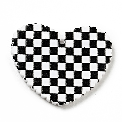 Black Printed Acrylic Pendants, Heart with Tartan Pattern, Black, 26x31.5x2mm, Hole: 1.5mm
