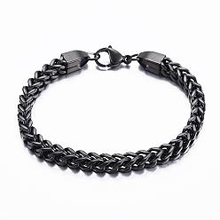 Gunmetal 304 Stainless Steel Wheat Chain Bracelets, with Lobster Claw Clasps, Gunmetal, 8-1/4 inch(21cm), 6mm