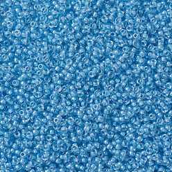 (RR221) Sky Blue Lined Crystal Миюки круглые бусины рокайль, японский бисер, (rr 221) кристалл с голубой линией, 8/0, 3 мм, отверстие : 1 мм, Около 2111~2277 шт / 50 г