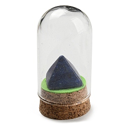 Lapis Lazuli Natural Lapis Lazuli Pyramid Display Decoration with Glass Dome Cloche Cover, Cork Base Bell Jar Ornaments for Home Decoration, 30x58.5~60mm