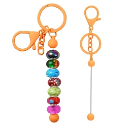 Dark Orange Baking Painted Alloy and Brass Bar Beadable Keychain for Jewelry Making DIY Crafts, with Lobster Clasps, Dark Orange, 15.8x2.4cm
