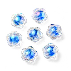 Dodger Blue UV Plating Rainbow Iridescent Acrylic Beads, Two Tone Bead in Bead, Flower, Dodger Blue, 12x12.5x8.5mm, Hole: 2.5mm