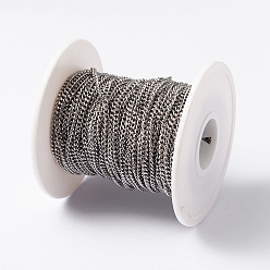 Stainless Steel Color 304 Stainless Steel Twisted Chains Curb Chains, Unwelded, with Spool, Faceted, Stainless Steel Color, 3x2x0.6mm, about 32.8 Feet(10m)/roll