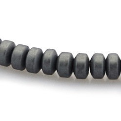 Black Matte Style Frosted Non-magnetic Synthetic Hematite Column Beads Strands, Black, 3x2.3mm, Hole: 1mm, about 180pcs/strand, 15.7 inch