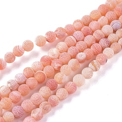 Dark Orange Natural Weathered Agate Beads Strands, Dyed & Heated, Frosted, Round, Dark Orange, 6mm, Hole: 1.2mm, about 62pcs/strand, 13.77 inch(35cm)
