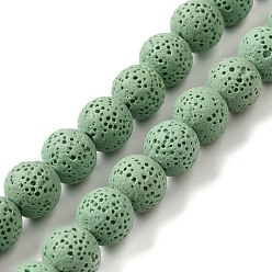 Pale Green Natural Lava Rock Bead Strands, Dyed, Round, Pale Green, 8mm, Hole: about 2mm, about 52pcs/strand, 15.5 inch