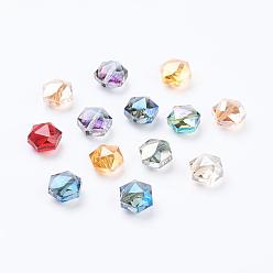 Mixed Color Electroplate Glass Beads, Half Plated, Faceted, Hexagon, Mixed Color, 11x12x7mm, Hole: 1mm