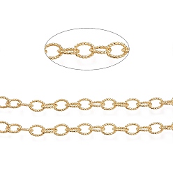 Настоящее золото 18K Латунные текстурированные кабельные цепи, овальные, несварные, долговечный, с катушкой, реальный 18 k позолоченный, ссылка: 9.5x7x1.5 mm, около 16.4 футов (5 м) / рулон