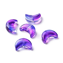 Violet Bleu Perles de verre peintes par pulvérisation transparent, croissant de lune, bleu violet, 14x9.5x5mm, Trou: 1mm