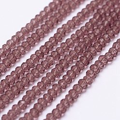 Purple Transparent Glass Beads Strands, Faceted, Rondelle, Purple, 2.5x1.5~2mm, Hole: 0.5mm, about 185~190pcs/strand, 13.7 inch~14.1 inch