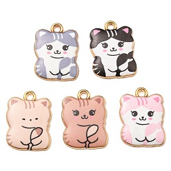 Mixed Color Printed Alloy Pendants, Golden, Cadmium Free & Nickel Free & Lead Free, Cat Shape Charms, Mixed Color, 22x17x3mm, Hole: 2mm