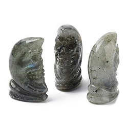 Лабрадорита Резные статуэтки исцеляющего черепа из натурального лабрадорита, статуи камней рейки для балансировки энергии медитативной терапии, 23.5~24x15~15.5x36.5~37 мм