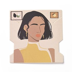Blé Cartes d'affichage de bijoux de papier, cartes de support de collier de boucle d'oreille, carré avec motif femme, blé, 7.4x7.4x0.03 cm, Trou: 1mm
